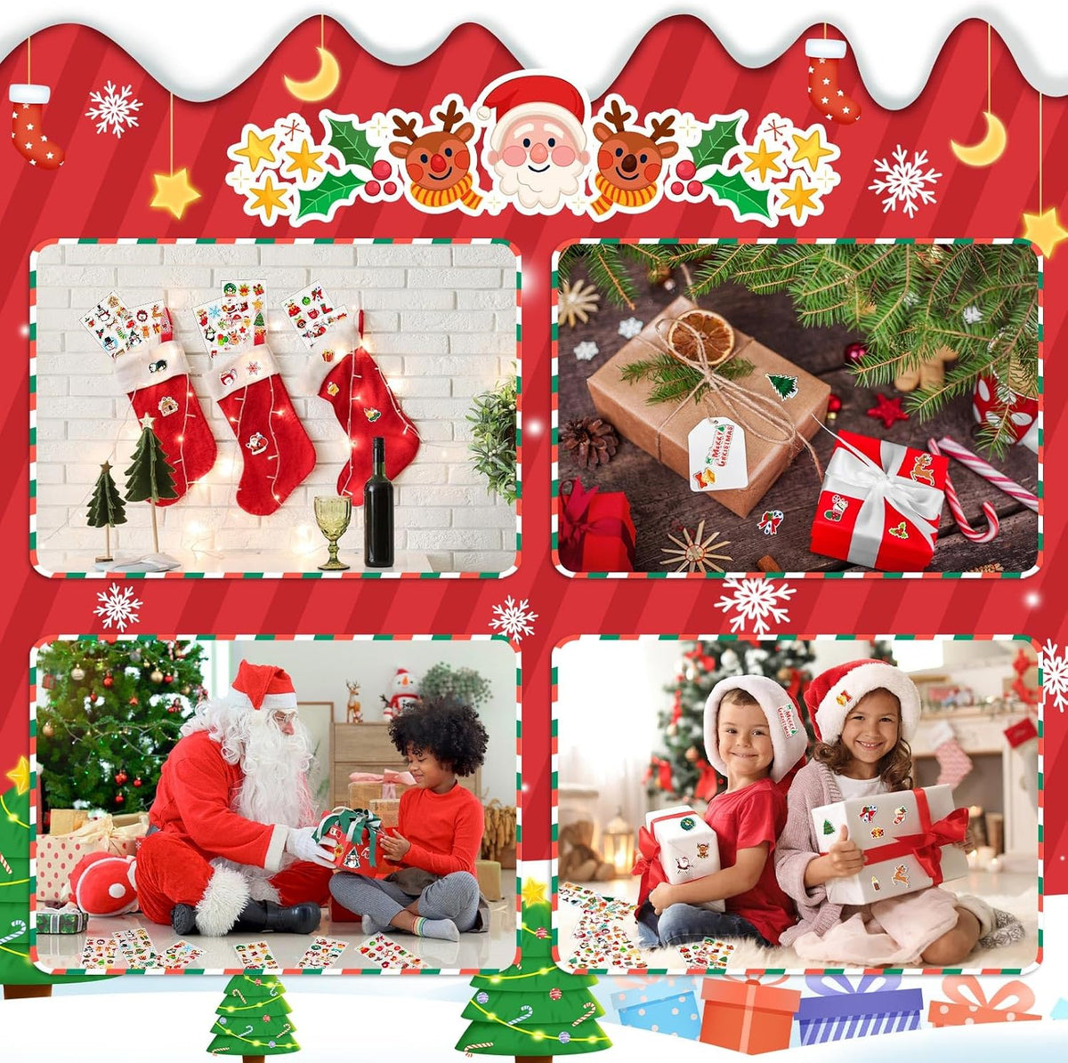  12 Sheets Christmas Holiday Stickers 3D Puffy Foam Decals