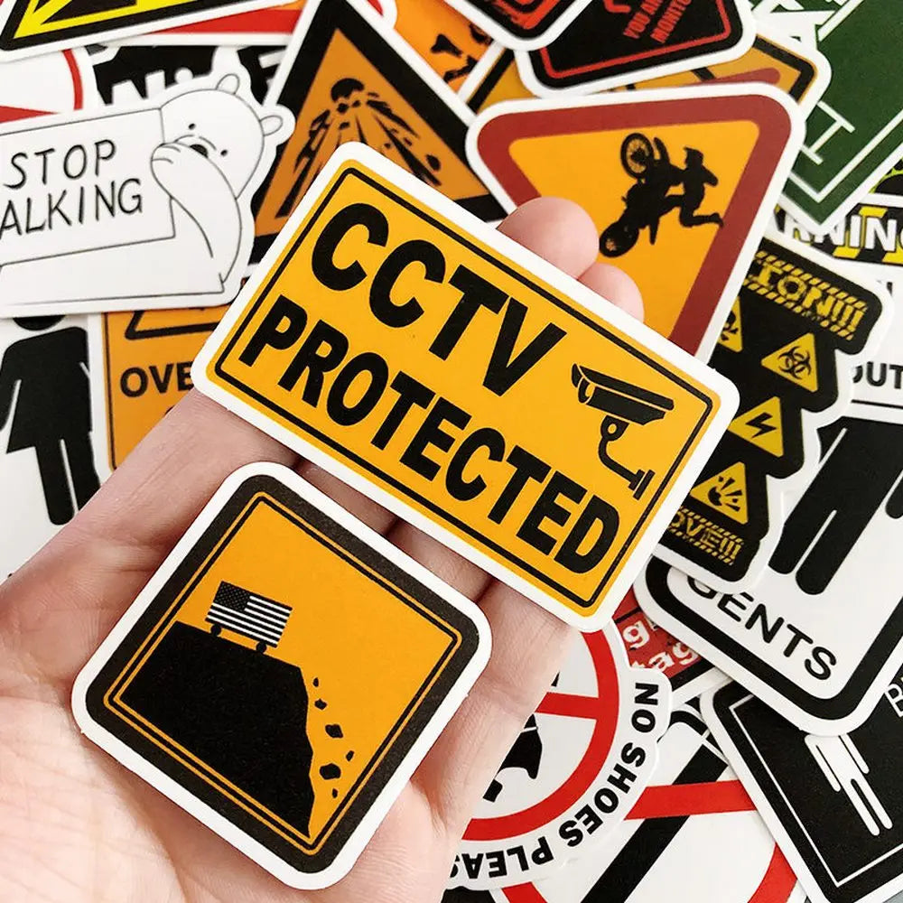 Funny Warning Sign Vinyl Sticker Pack, 50 Pieces