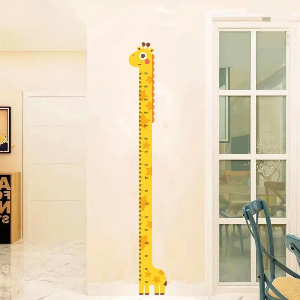 Cartoon Growth Chart Wall Sticker - Unicorn, Dinosaur & Giraffe Height Ruler for Kids Room, Nursery & Kindergarten - Removable Peel-and-Stick Decal