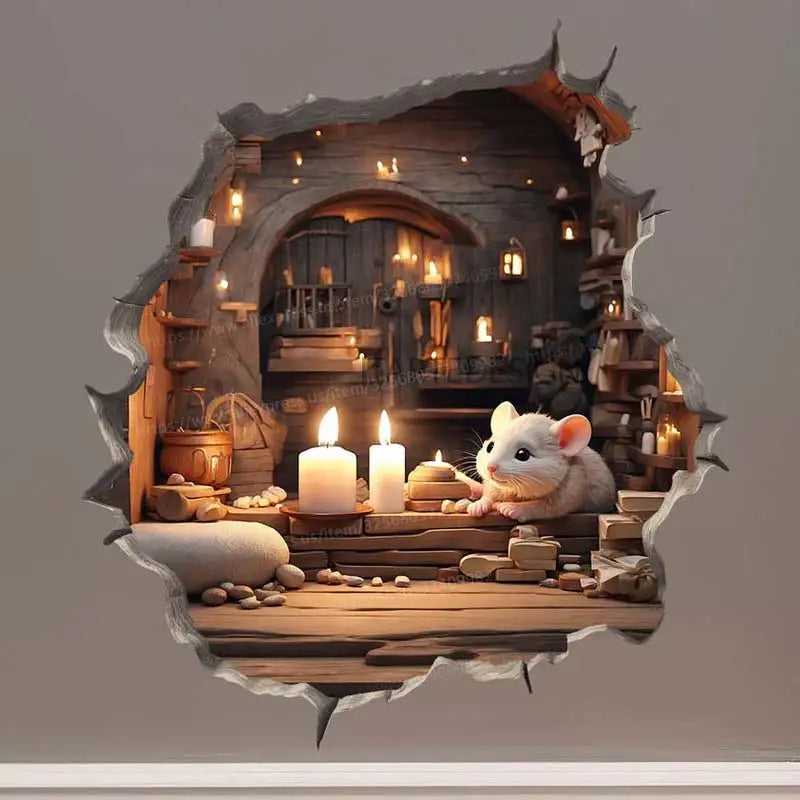 Mouse Hole Wall Decal Sticker | Removable Funny Wall Decoration