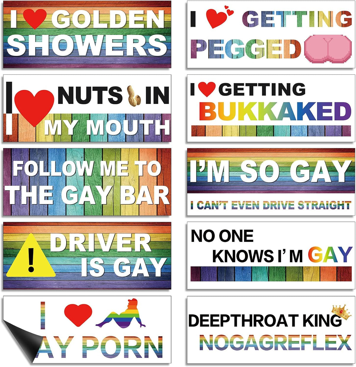 10 Pcs Bumper Decals Funny LGBT Stickers Rainbow Bumper Prank Car Stickers Colorful Car Accessories for Truck Vehicle Luggage Window Refrigerator(Magnetic,Classic Style)