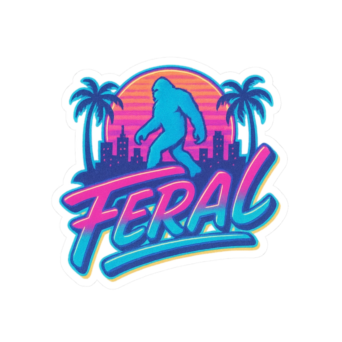 Retro Feral Bigfoot Kiss-Cut Sticker, Fun Laptop Decal, Vivid Laptop Skin, Unique Gift for Nature Lovers, Summer Vibes