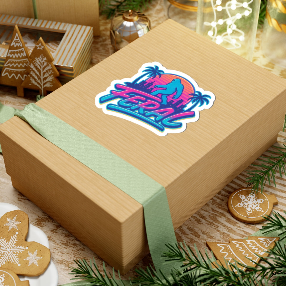Retro Feral Bigfoot Kiss-Cut Sticker, Fun Laptop Decal, Vivid Laptop Skin, Unique Gift for Nature Lovers, Summer Vibes