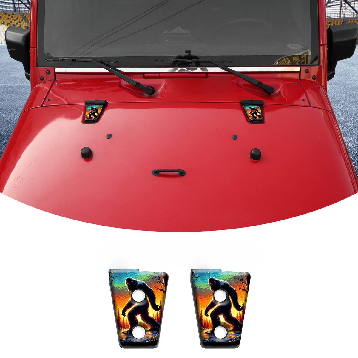 Bigfoot cabin hood hinge overlay decals 1