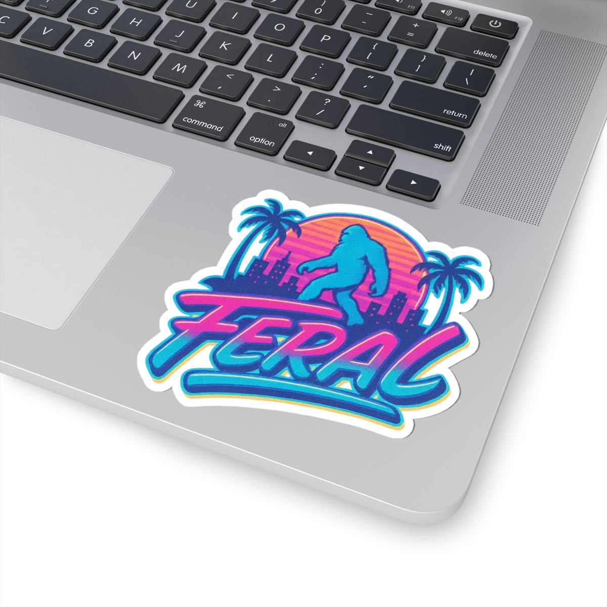 Retro Feral Bigfoot Kiss-Cut Sticker, Fun Laptop Decal, Vivid Laptop Skin, Unique Gift for Nature Lovers, Summer Vibes