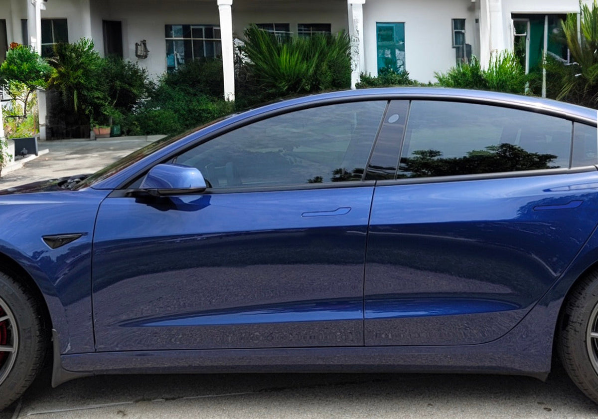 3M Deep Blue Metallic Tesla Emblem Decals (Front + Back) | Model X