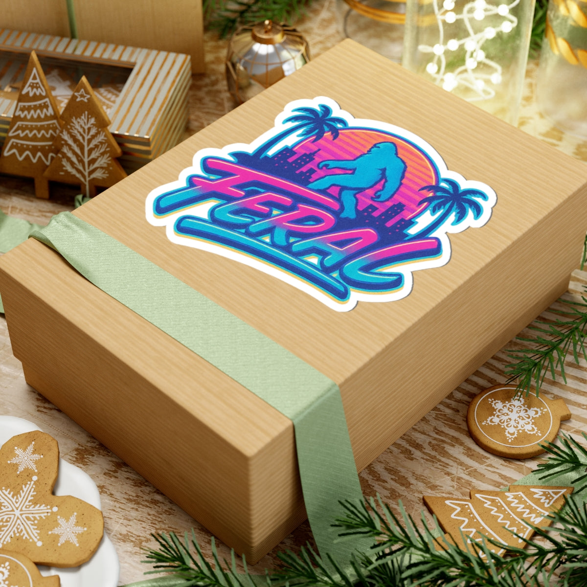 Retro Feral Bigfoot Kiss-Cut Sticker, Fun Laptop Decal, Vivid Laptop Skin, Unique Gift for Nature Lovers, Summer Vibes