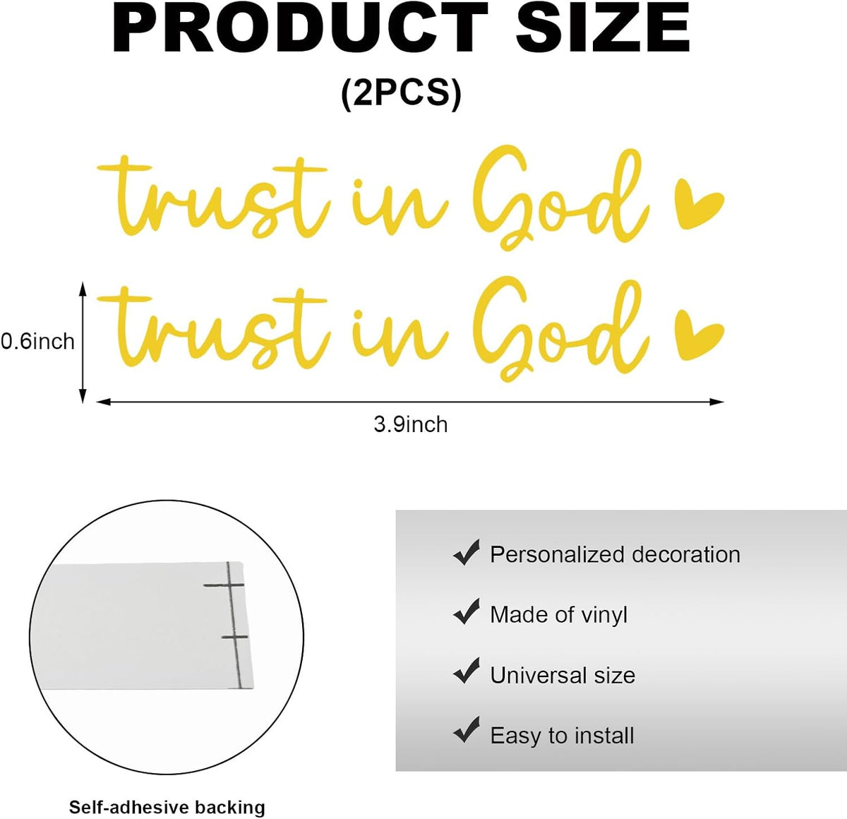 2PCS Trust in God Rearview Mirror Decals, Automotive Vinyl Rear View Mirror Decorative Stickers, Waterproof Trust in God Stickers for Car Truck Laptop, Car Accessories (Yellow)