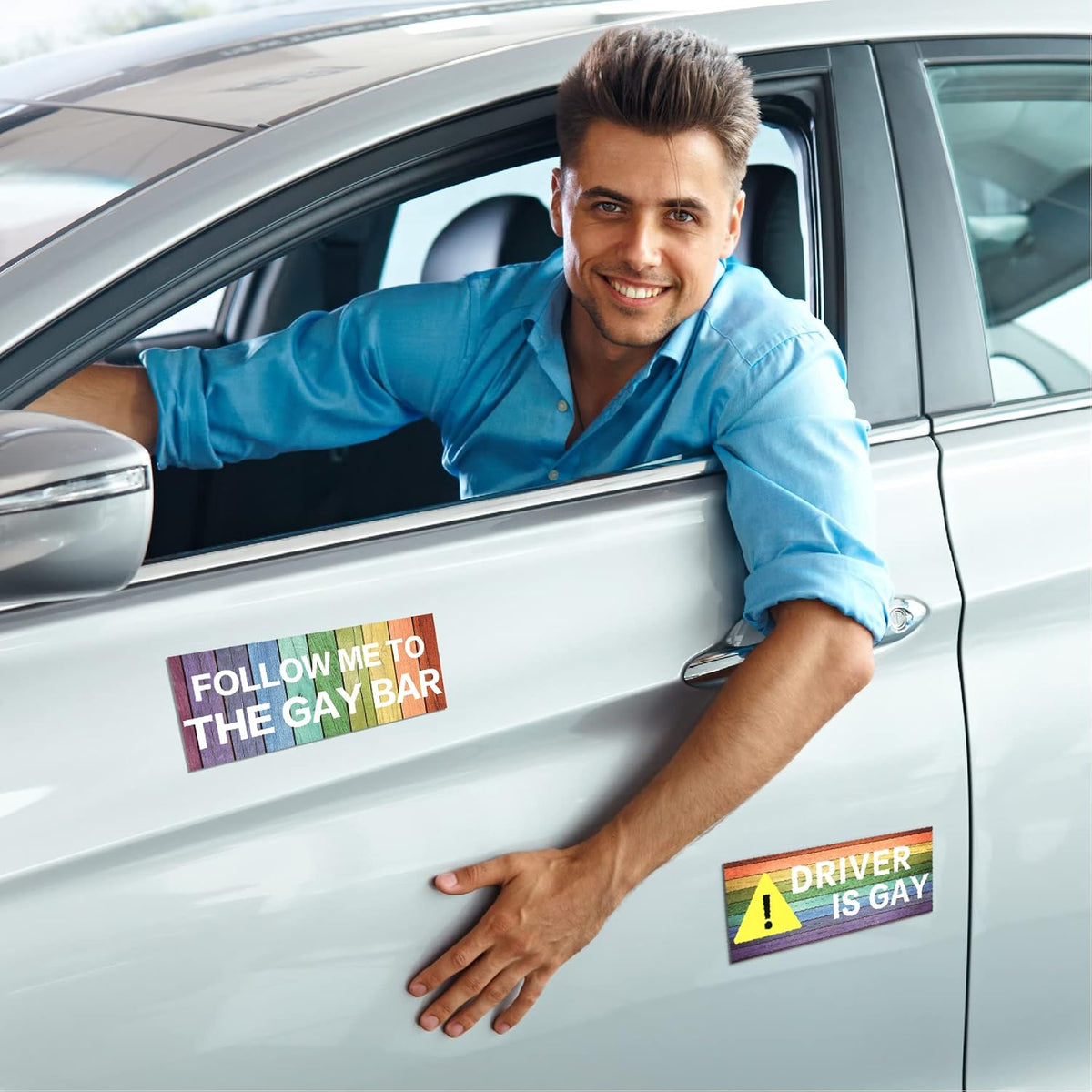 10 Pcs Bumper Decals Funny LGBT Stickers Rainbow Bumper Prank Car Stickers Colorful Car Accessories for Truck Vehicle Luggage Window Refrigerator(Magnetic,Classic Style)