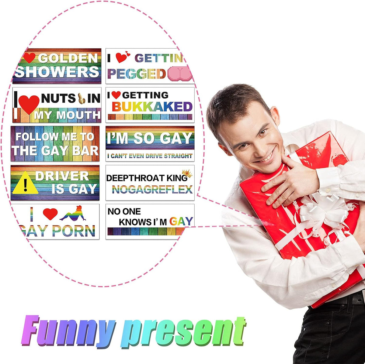 10 Pcs Bumper Decals Funny LGBT Stickers Rainbow Bumper Prank Car Stickers Colorful Car Accessories for Truck Vehicle Luggage Window Refrigerator(Magnetic,Classic Style)