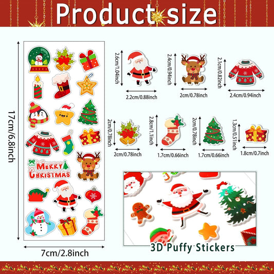  12 Sheets Christmas Holiday Stickers 3D Puffy Foam Decals