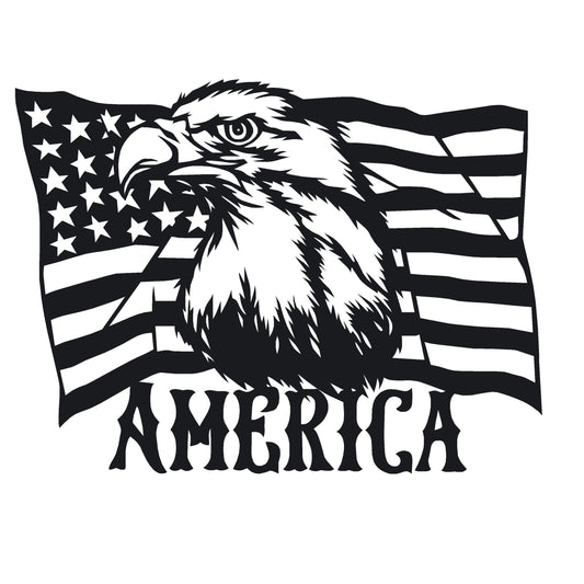 American Flag Decal – American Flag with Bald Eagle Head Decal – 7575