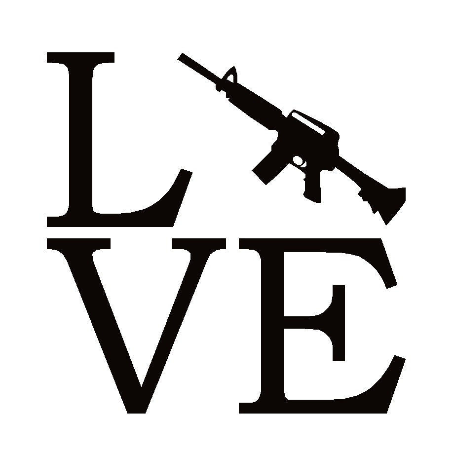 Love with Assault Rifle Decal –  Bold Pro Gun Vinyl Sticker for Cars & More  – 7649