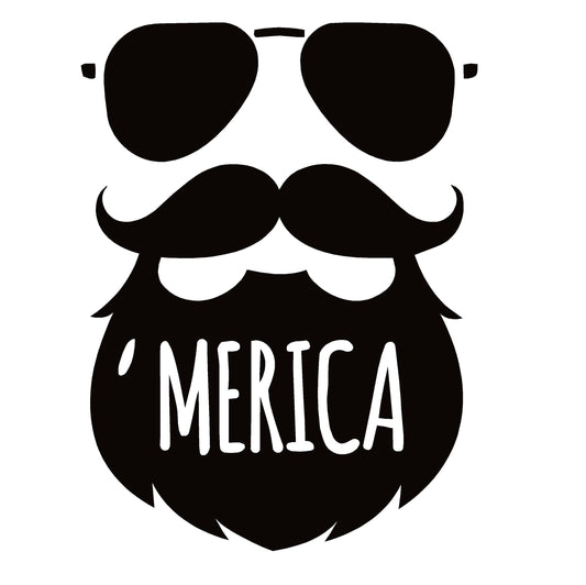 Merica Decal - Patriotic Beard Decal for Cars, Laptops & More - 8005