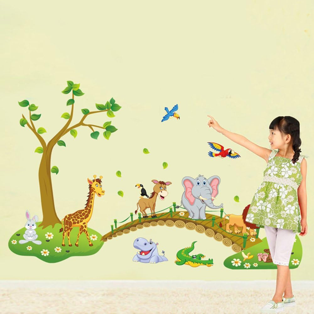 Jungle Animals Tree Lion Giraffe Elephant Wall Decals Stickers