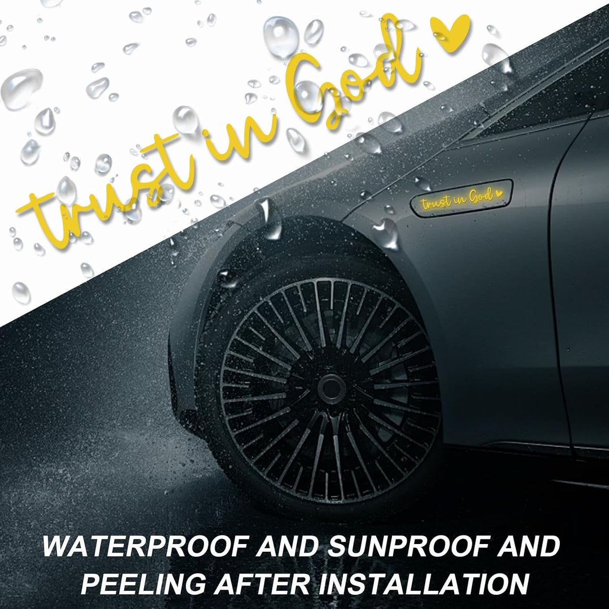 2PCS Trust in God Rearview Mirror Decals, Automotive Vinyl Rear View Mirror Decorative Stickers, Waterproof Trust in God Stickers for Car Truck Laptop, Car Accessories (Yellow)
