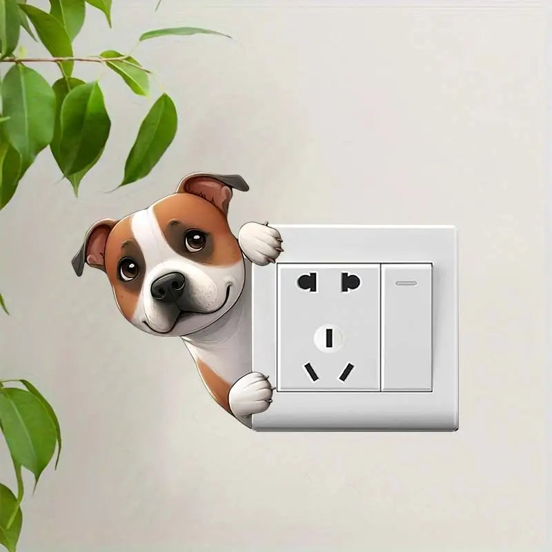 Cute Peeking Dog Animal Light Switch Phone Wall Stickers | Cartoon Decals for Home Decor