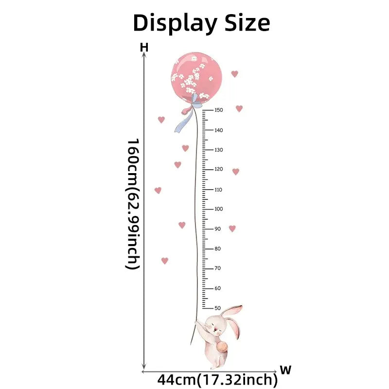2-Pack Pink Rabbit Balloon Height Chart Wall Decals - Cute Kids Growth Measurement Stickers for Nursery & Bedroom