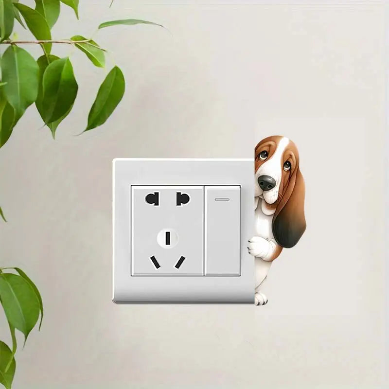 Cute Peeking Dog Animal Light Switch Phone Wall Stickers | Cartoon Decals for Home Decor