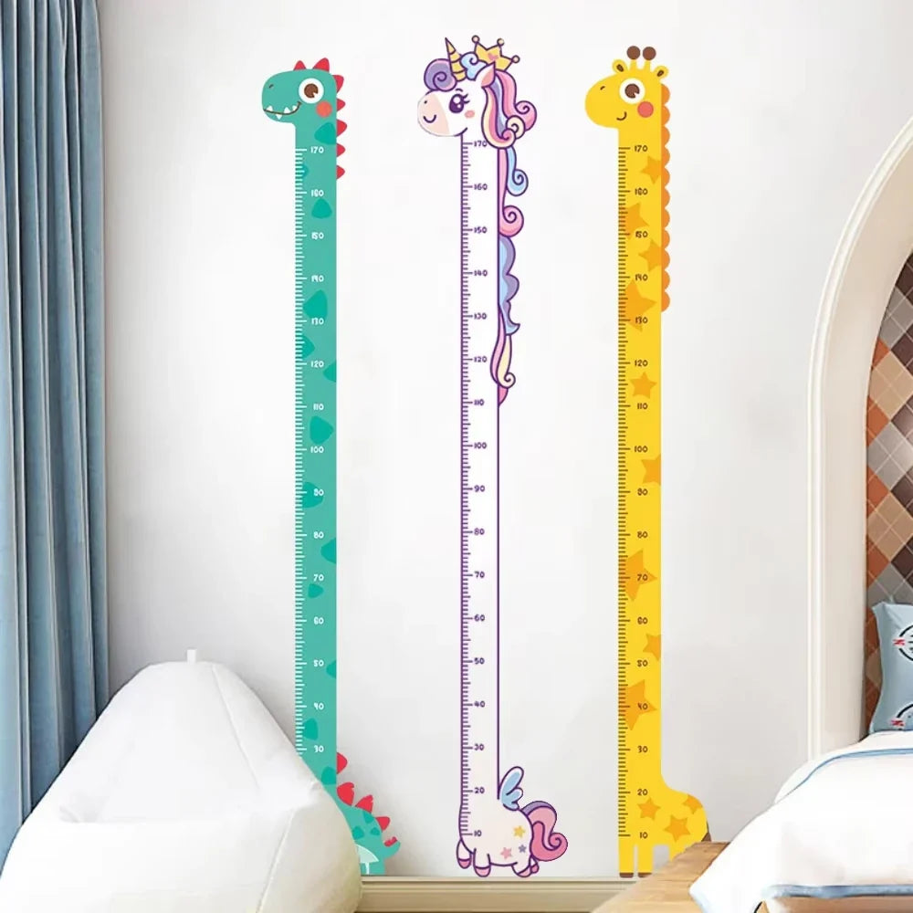 Cartoon Growth Chart Wall Sticker - Unicorn, Dinosaur & Giraffe Height Ruler for Kids Room, Nursery & Kindergarten - Removable Peel-and-Stick Decal