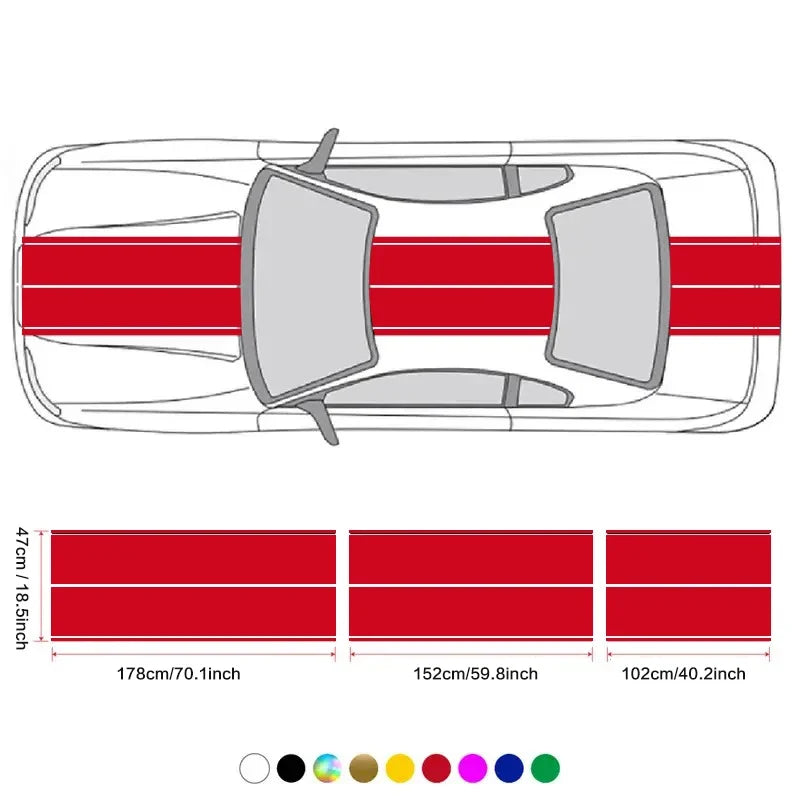 Car Stickers 6pcs Kit | Full Body Vinyl Decals Racing Stripe Design for Roof Hood Door Exterior Car Modification (Multicolor)