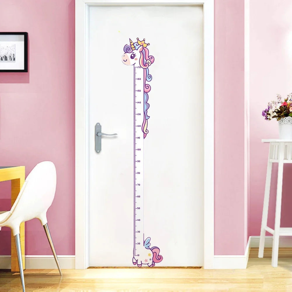 Cartoon Growth Chart Wall Sticker - Unicorn, Dinosaur & Giraffe Height Ruler for Kids Room, Nursery & Kindergarten - Removable Peel-and-Stick Decal
