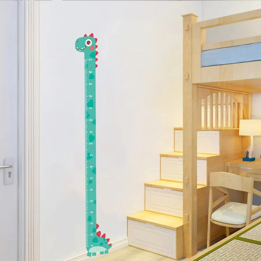 Cartoon Growth Chart Wall Sticker - Unicorn, Dinosaur & Giraffe Height Ruler for Kids Room, Nursery & Kindergarten - Removable Peel-and-Stick Decal