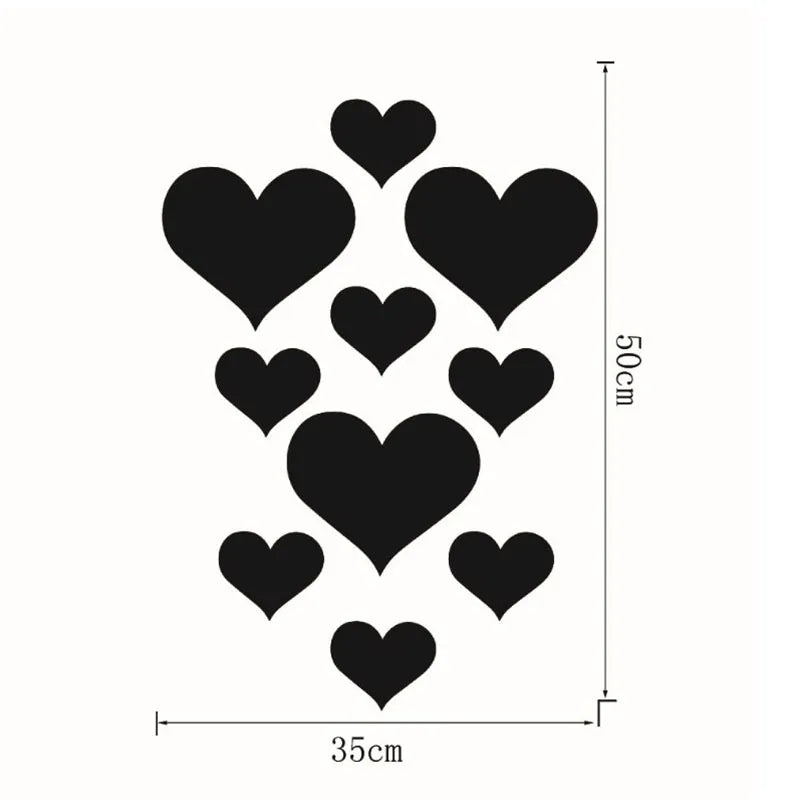 10Pcs Acrylic Love Heart Wall Stickers | Mirror 3D Decals for Home Decor
