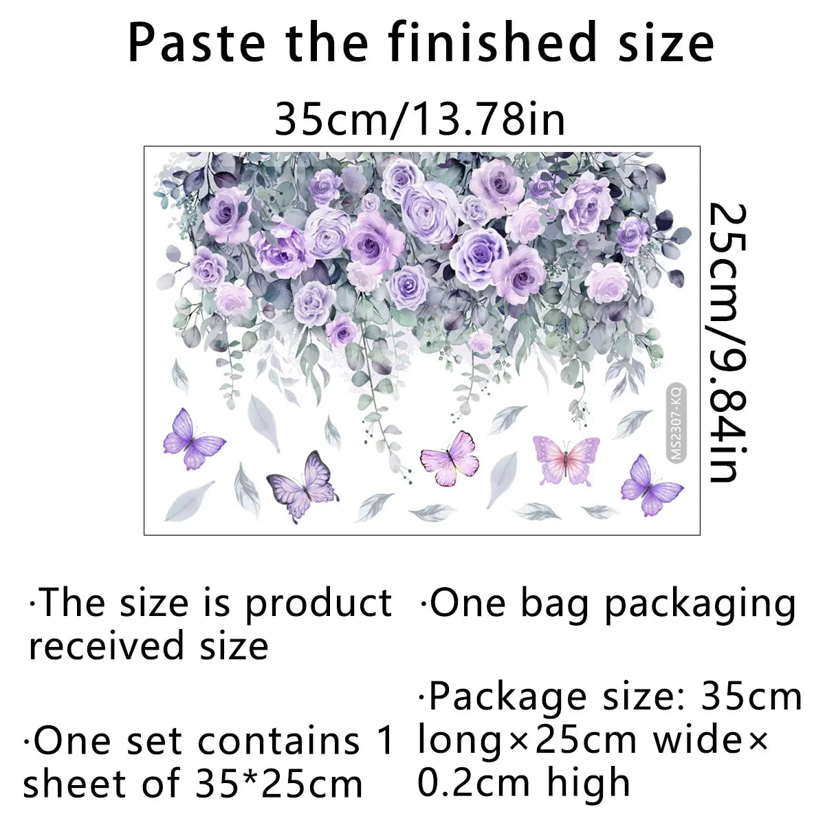 Purple Flower Wall Stickers Self Adhesive | Nordic Art Forest Butterfly Decals for Kids Room