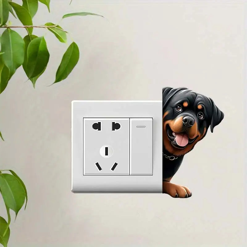 Cute Peeking Dog Animal Light Switch Phone Wall Stickers | Cartoon Decals for Home Decor