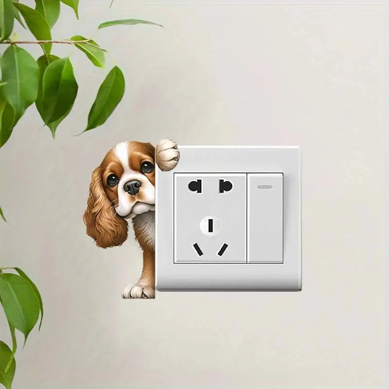 Cute Peeking Dog Animal Light Switch Phone Wall Stickers | Cartoon Decals for Home Decor