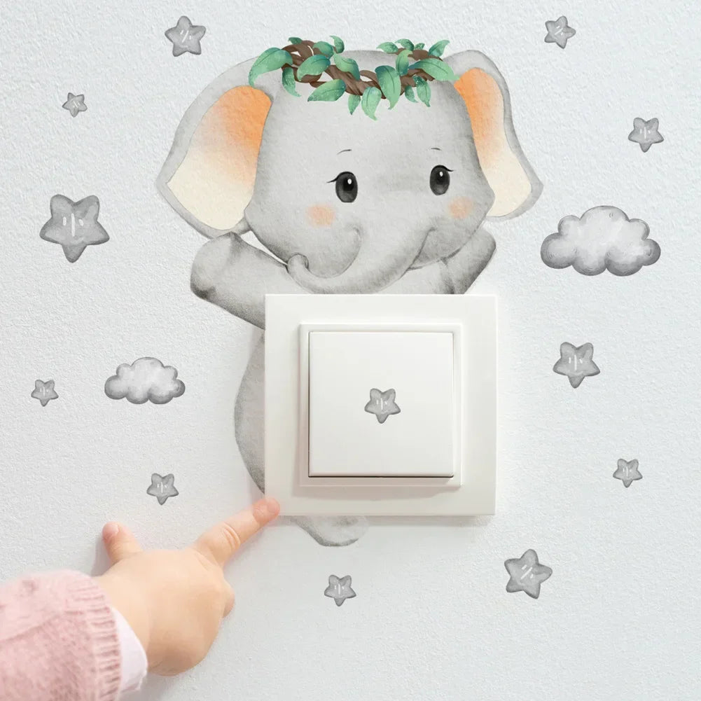 Cartoon Giraffe Panda Elephant Wall Stickers - Kids Bedroom & Light Switch Decals