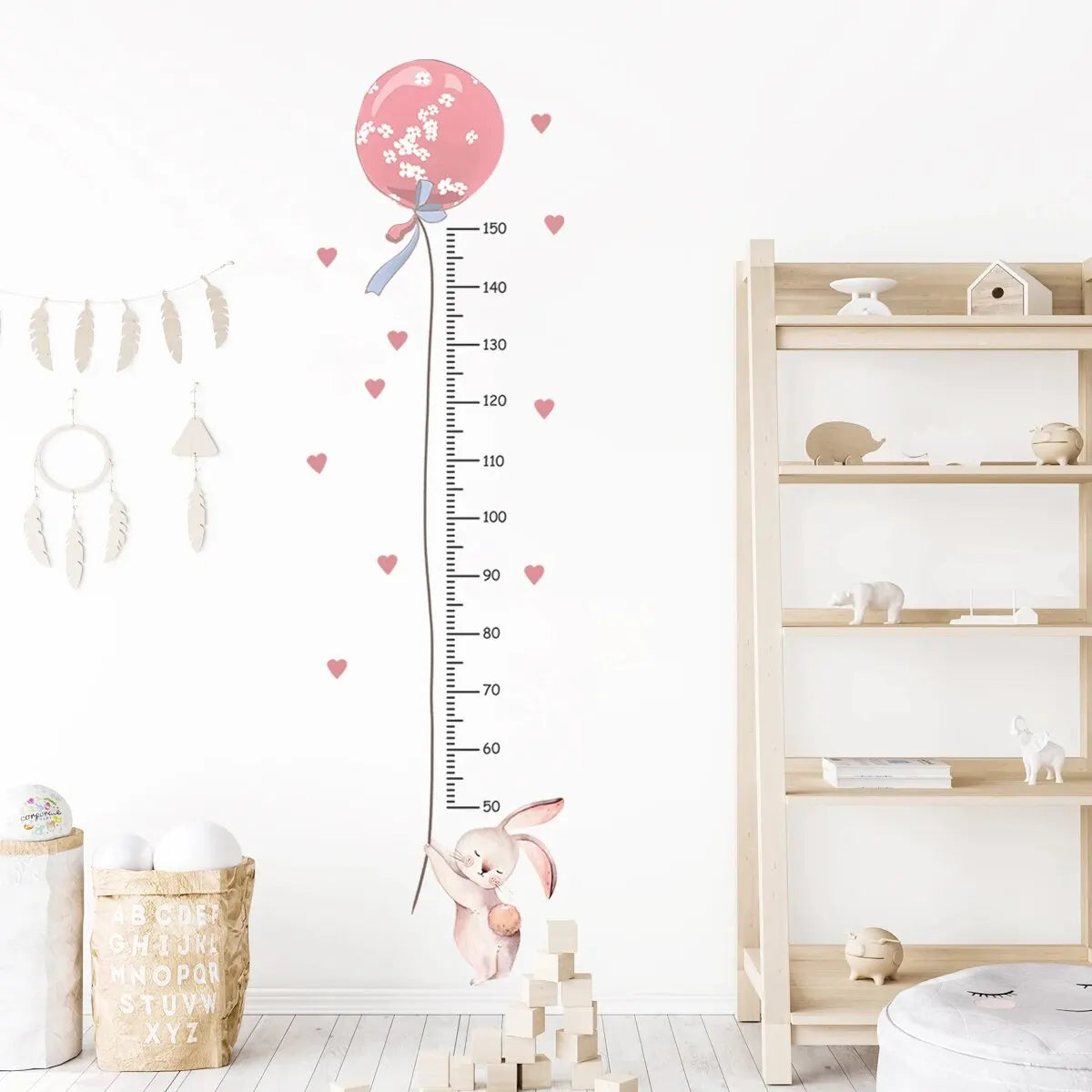 2-Pack Pink Rabbit Balloon Height Chart Wall Decals - Cute Kids Growth Measurement Stickers for Nursery & Bedroom