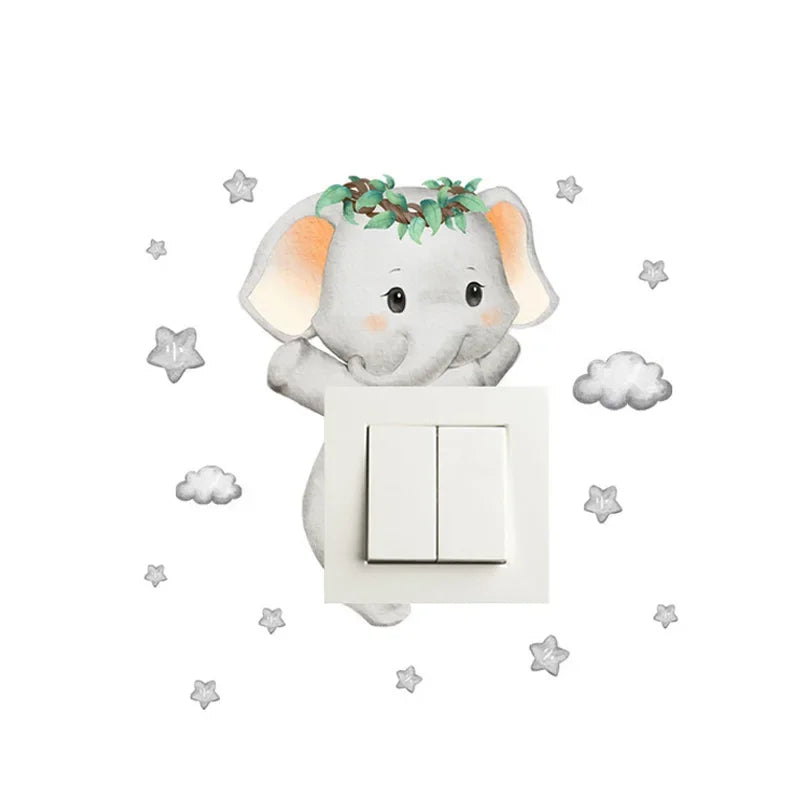 Cartoon Giraffe Panda Elephant Wall Stickers - Kids Bedroom & Light Switch Decals