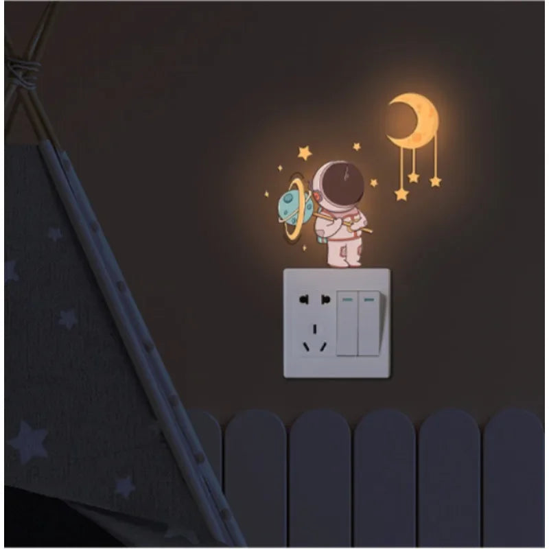 3PCS Luminous Astronaut Star Moon Switch Stickers | Glowing Wall Decals for Bedroom Decor