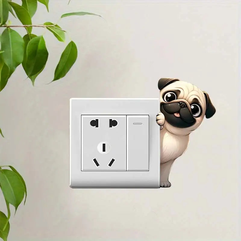 Cute Peeking Dog Animal Light Switch Phone Wall Stickers | Cartoon Decals for Home Decor