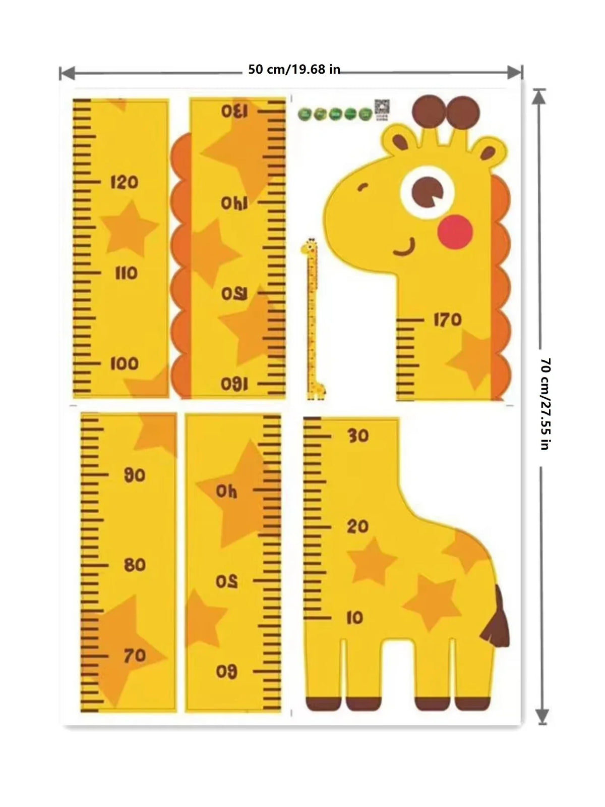 Cartoon Growth Chart Wall Sticker - Unicorn, Dinosaur & Giraffe Height Ruler for Kids Room, Nursery & Kindergarten - Removable Peel-and-Stick Decal
