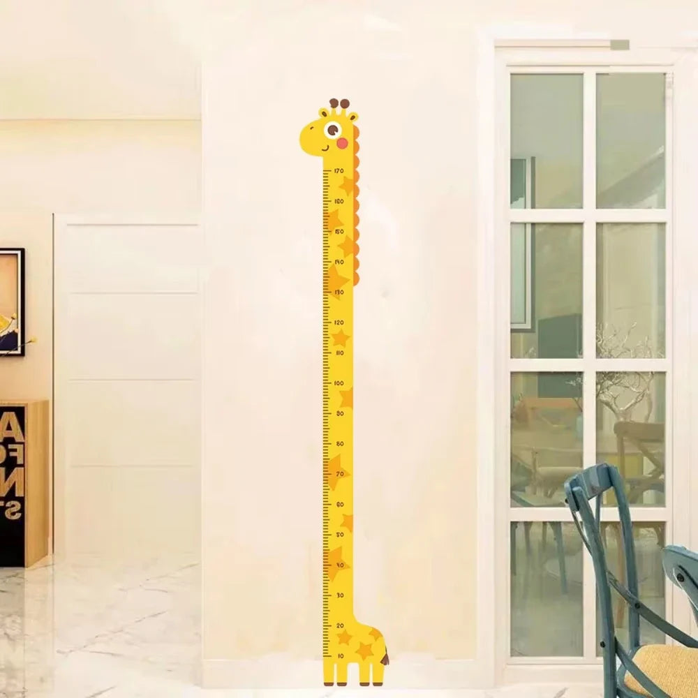 Cartoon Growth Chart Wall Sticker - Unicorn, Dinosaur & Giraffe Height Ruler for Kids Room, Nursery & Kindergarten - Removable Peel-and-Stick Decal