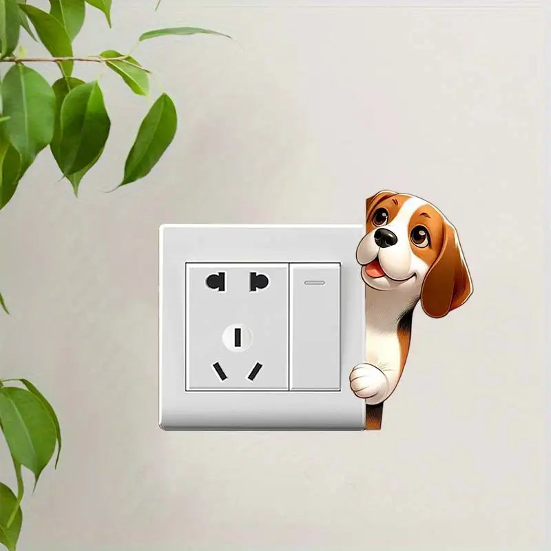 Cute Peeking Dog Animal Light Switch Phone Wall Stickers | Cartoon Decals for Home Decor