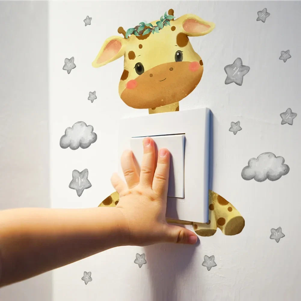 Cartoon Giraffe Panda Elephant Wall Stickers - Kids Bedroom & Light Switch Decals