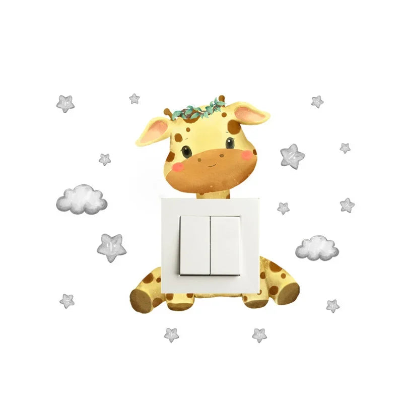 Cartoon Giraffe Panda Elephant Wall Stickers - Kids Bedroom & Light Switch Decals
