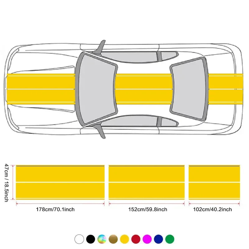 Car Stickers 6pcs Kit | Full Body Vinyl Decals Racing Stripe Design for Roof Hood Door Exterior Car Modification (Multicolor)