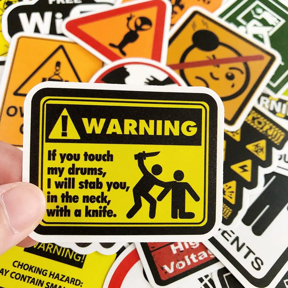 Funny Warning Sign Vinyl Sticker Pack, 50 Pieces