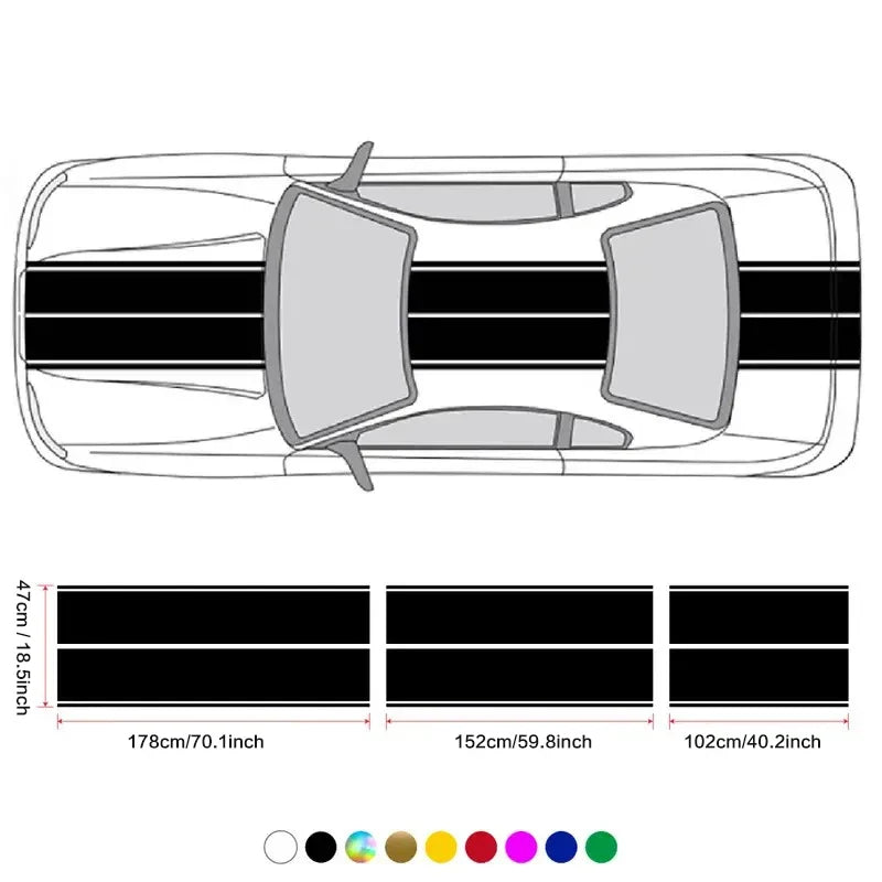 Car Stickers 6pcs Kit | Full Body Vinyl Decals Racing Stripe Design for Roof Hood Door Exterior Car Modification (Multicolor)