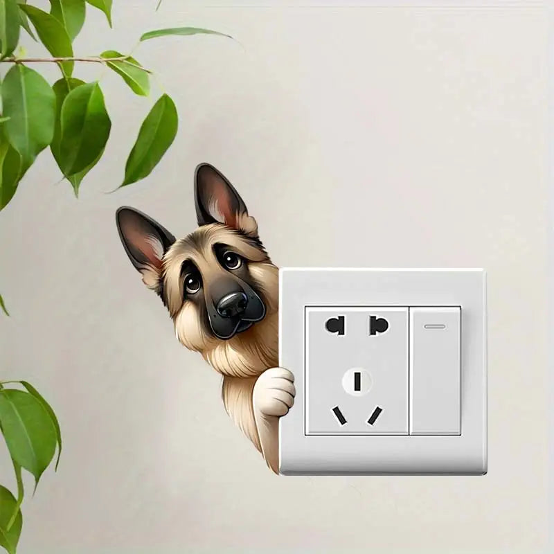Cute Peeking Dog Animal Light Switch Phone Wall Stickers | Cartoon Decals for Home Decor