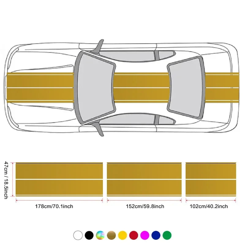 Car Stickers 6pcs Kit | Full Body Vinyl Decals Racing Stripe Design for Roof Hood Door Exterior Car Modification (Multicolor)