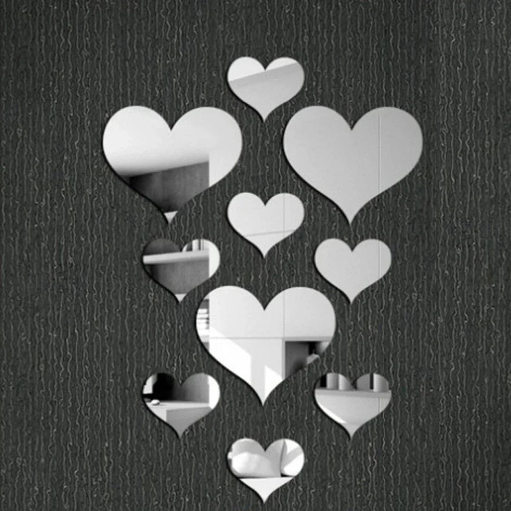 10Pcs Acrylic Love Heart Wall Stickers | Mirror 3D Decals for Home Decor