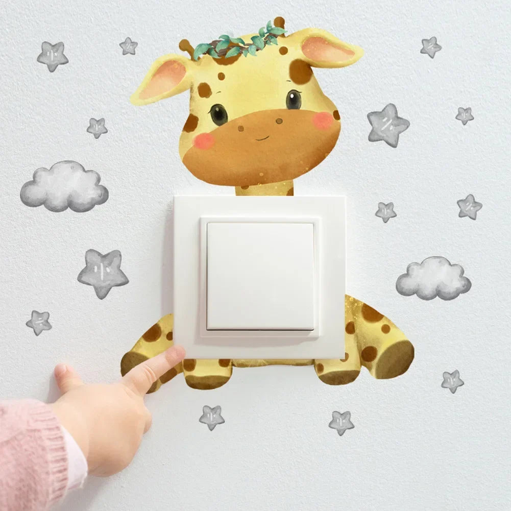 Cartoon Giraffe Panda Elephant Wall Stickers - Kids Bedroom & Light Switch Decals