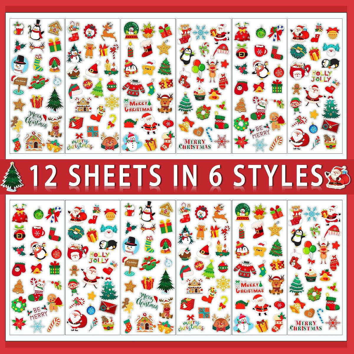  12 Sheets Christmas Holiday Stickers 3D Puffy Foam Decals