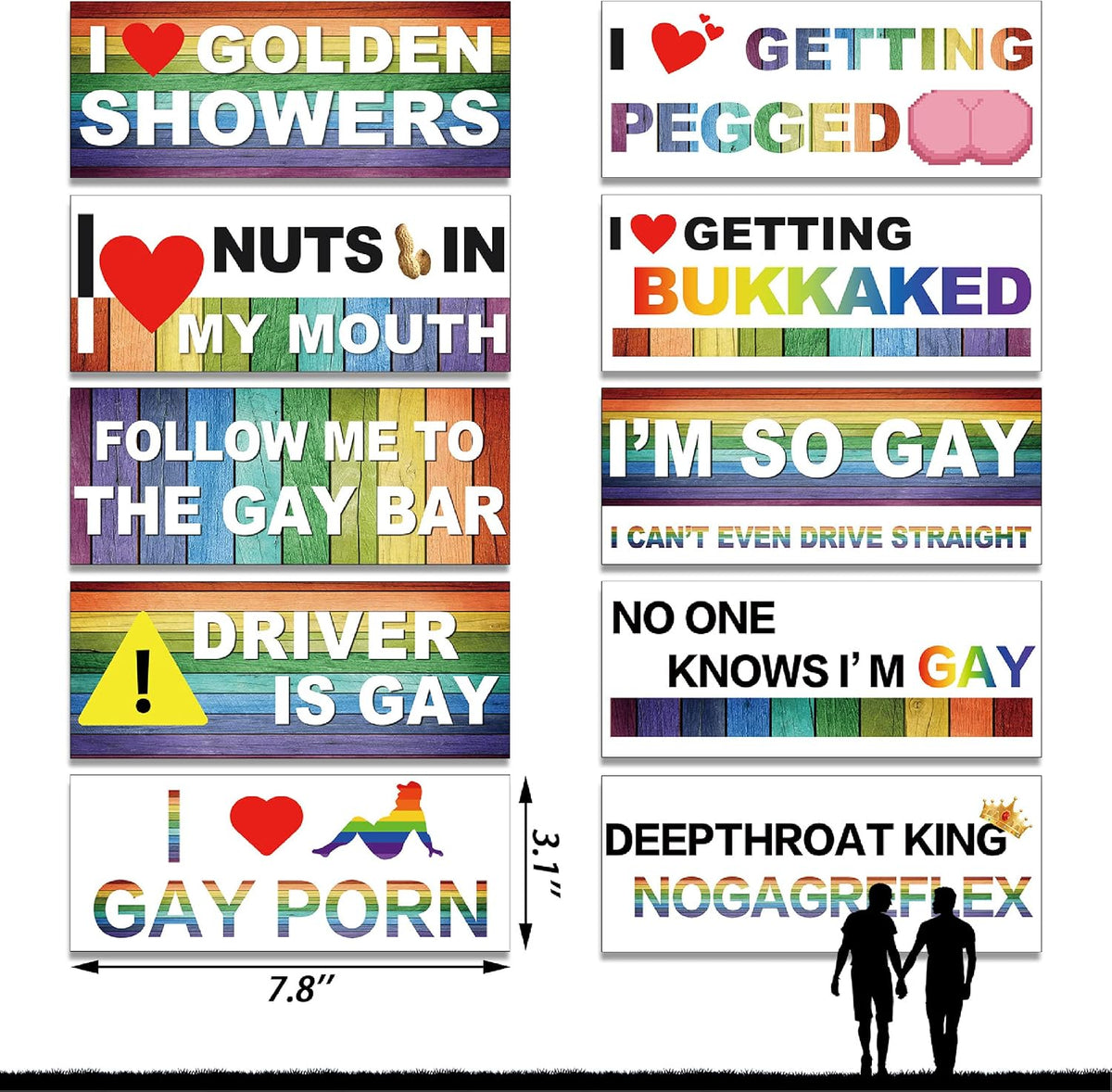 10 Pcs Bumper Decals Funny LGBT Stickers Rainbow Bumper Prank Car Stickers Colorful Car Accessories for Truck Vehicle Luggage Window Refrigerator(Magnetic,Classic Style)